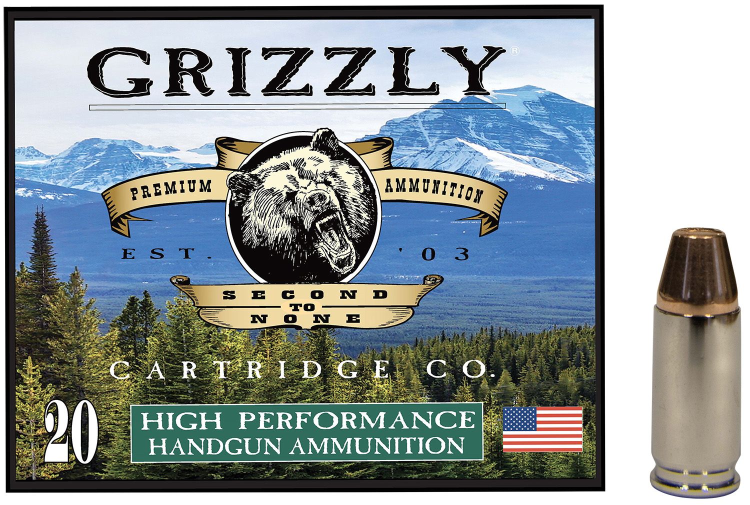 Grizzly Ammunition High Performance Pistol Ammunition GC9M+P1, 9mm, Full Metal Jacket Flat Point, 124  GR, 1350  fps, 20 Rd/bx