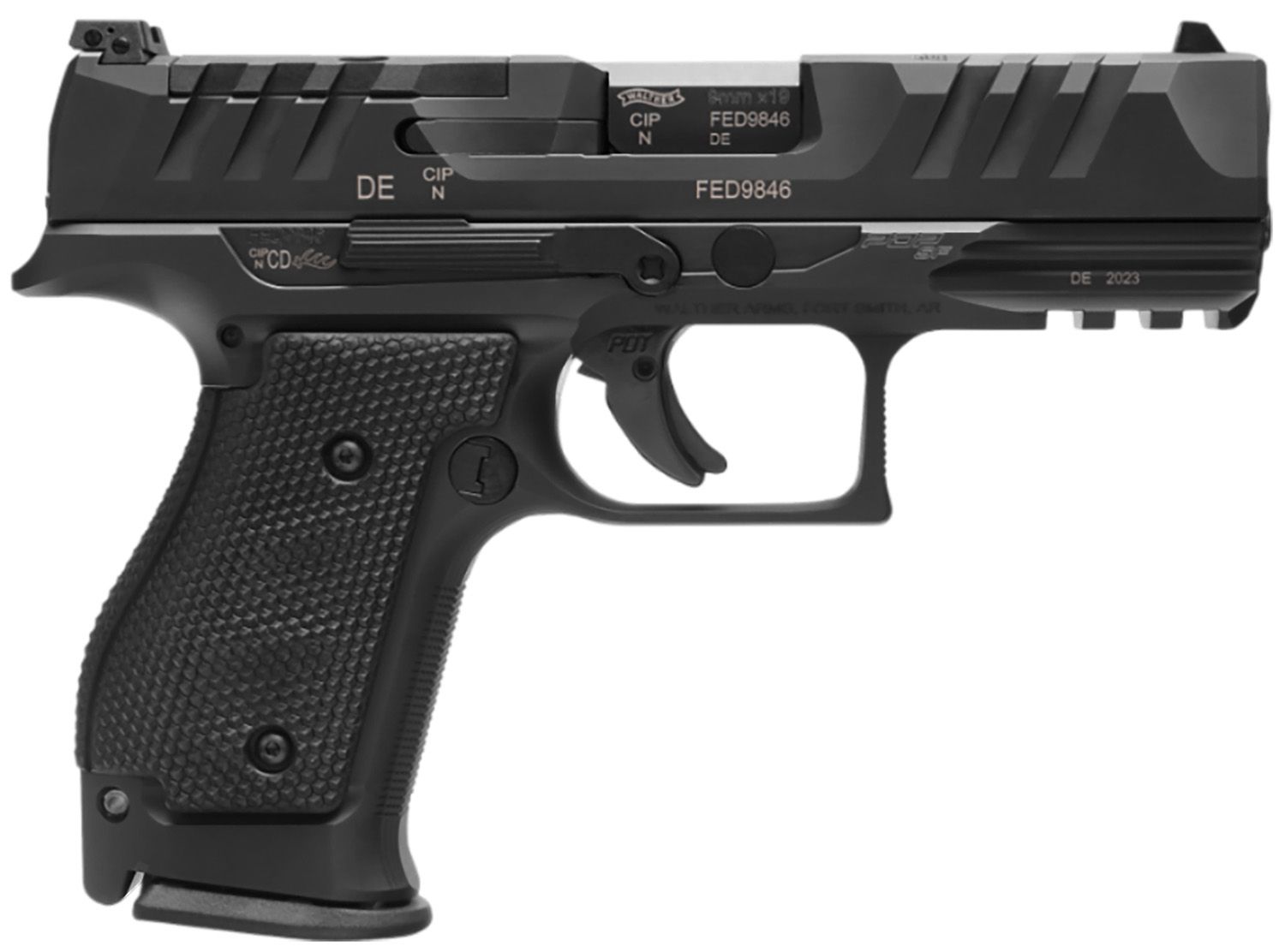 Walther PDP Steel Frame Optic Ready Pistol 2880016, 9mm Luger, 4in, Textured Wraparound, Black Finish, 10 Rds