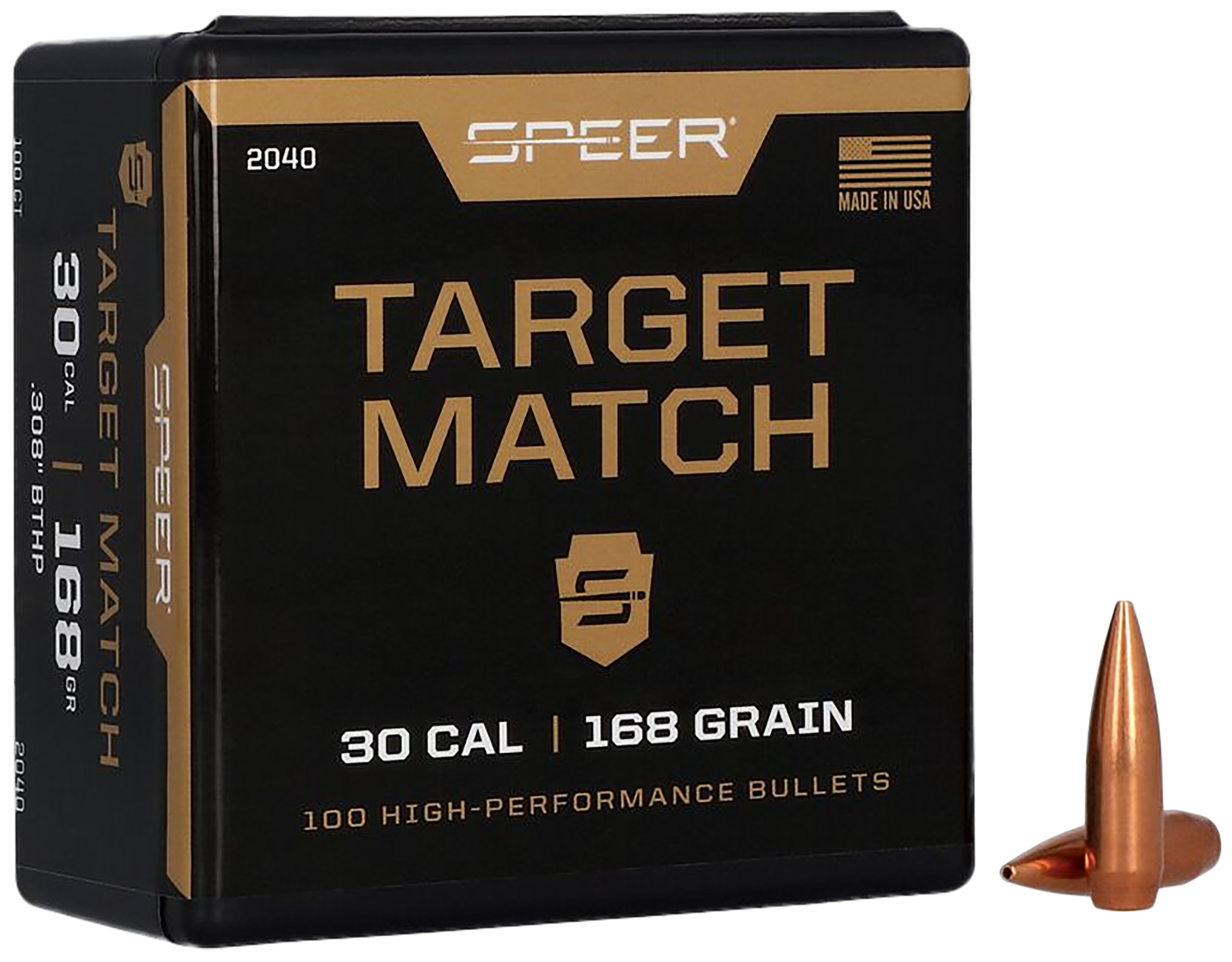 Speer 30 Caliber 168 Grain Match/Boat Tail 100/Box (2040), Not Loaded