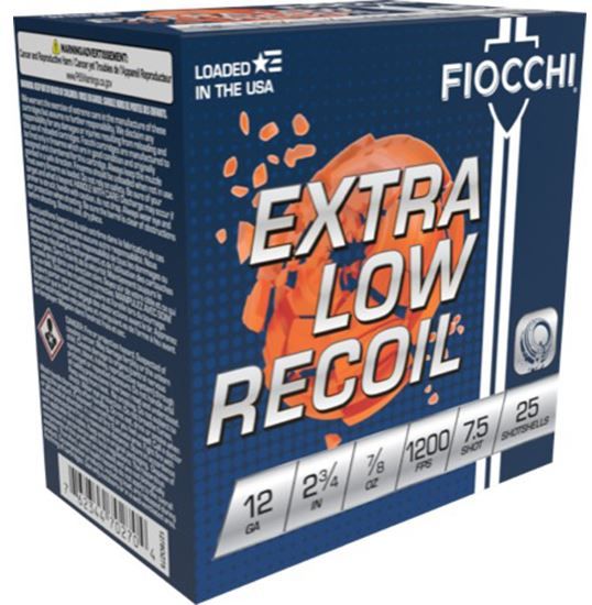 Fiocchi Extra Low Recoil Trainer 1278OZ8, 12 Gauge, 2-3/4", 7/8 oz, 1200 fps, #8 Lead Shot, 25 Rds/Bx