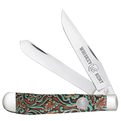 Whiskey Bent Knives Trapper Knife w/Clip Point & Spey Blade, Tooled Rancher Handle (WB11-63)