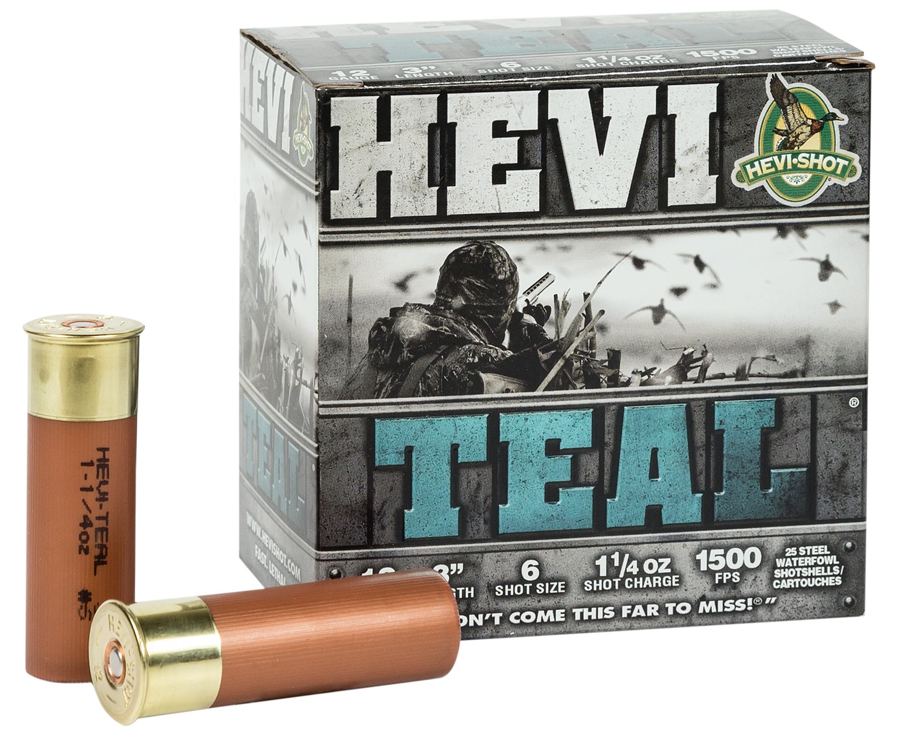 Hevishot Hevi-Teal Shotshells 60006, 12 Gauge, 3", 1-1/4 oz, 1500 fps, #6 Shot, 25 Rds/Bx