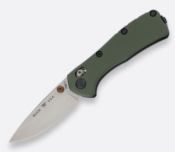 Buck Knives 0790GRS-B, 790 Mini Range Elite, Satin finished drop point Magnacut blade, Green anodized aluminum