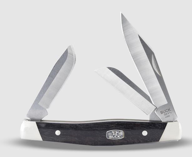 Buck Knives 0301BRS2-B, 301 Stockman® Knife - Wood Handle, 420HC steel, clip point, sheepsfoot, and spey blades, Ebony with medallion and nickel silver bolsters