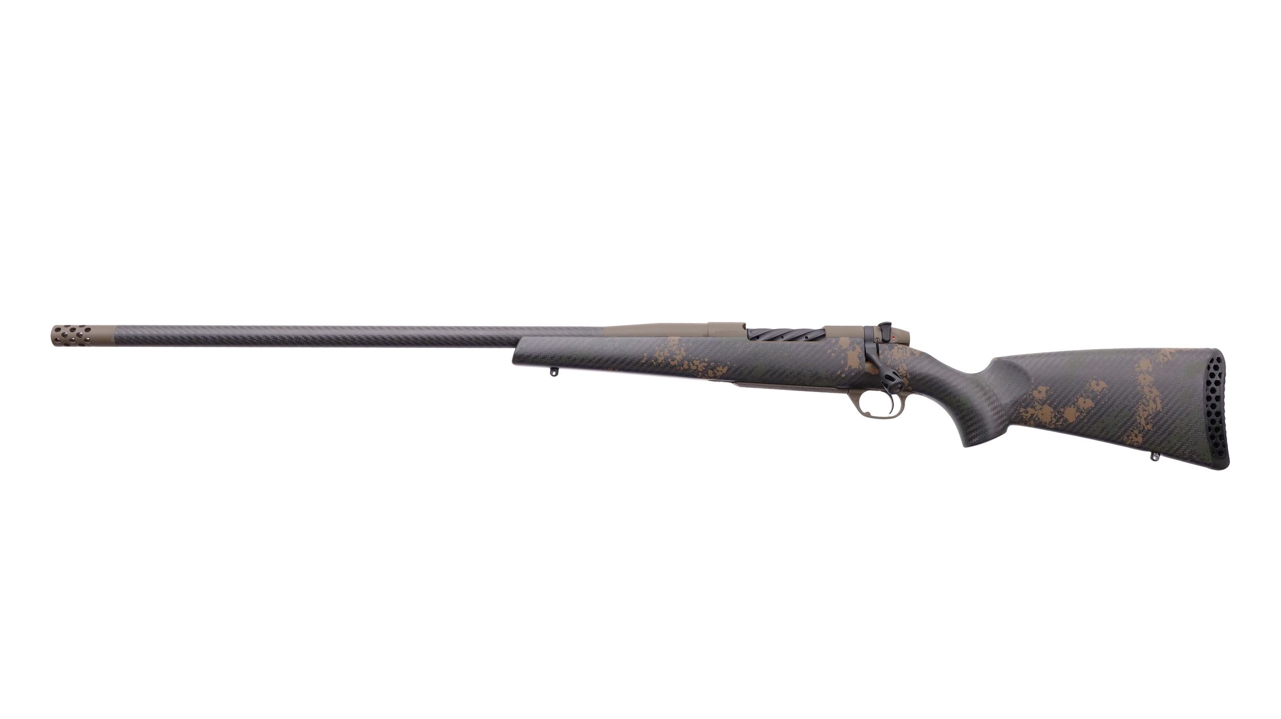 Weatherby Mark V Backcountry Carbon Left-Hand Rifle MCB20N338WL2B, 338 Weatherby RPM, 20", Carbon Fiber W/green & Brown Stock, 4 Rds