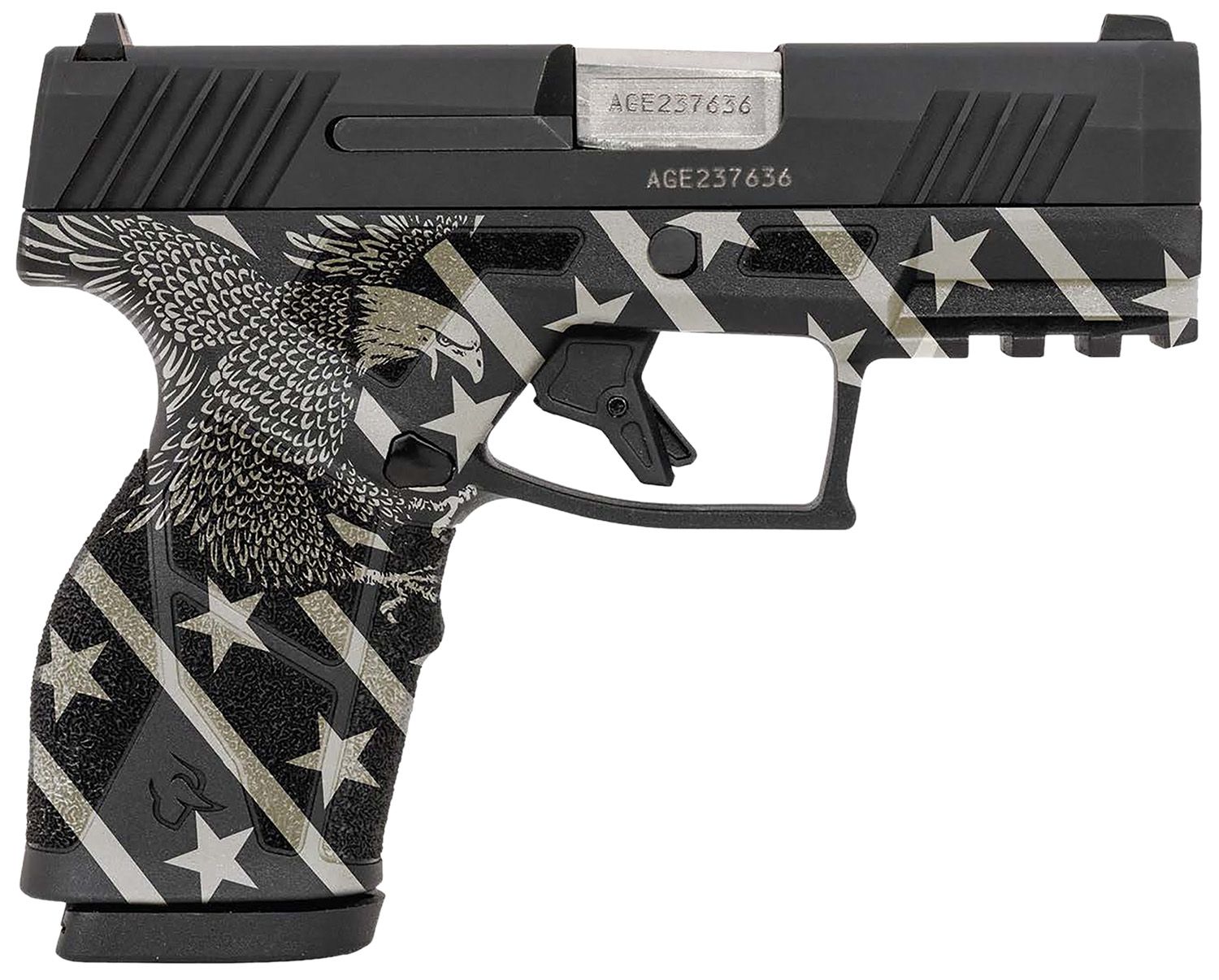 Taurus GX2 Pistol 1-GX2931-10EN1, 9mm Luger, 3.38in, Black w/Eagle, Stars & Stripes Finish, 10 Rds