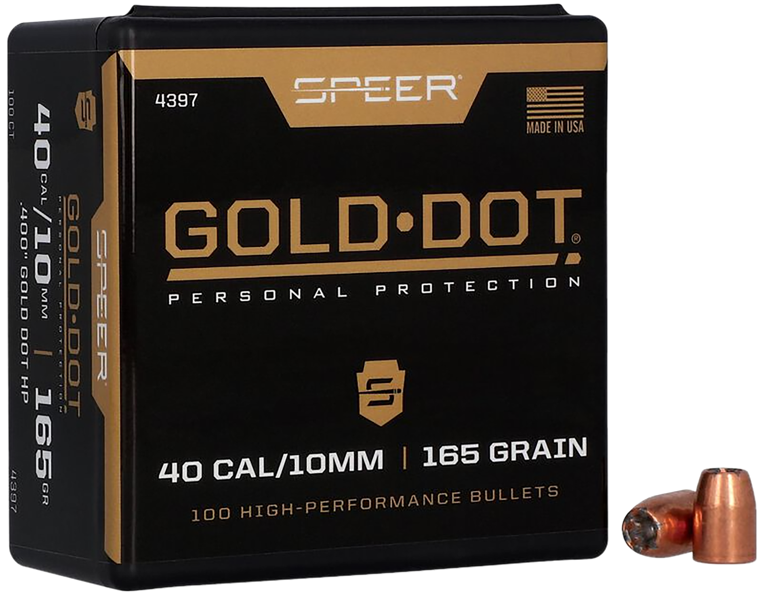 Speer 40 Caliber 165 Grain Gold Dot Hollow Point 100/Box (4397), Not Loaded