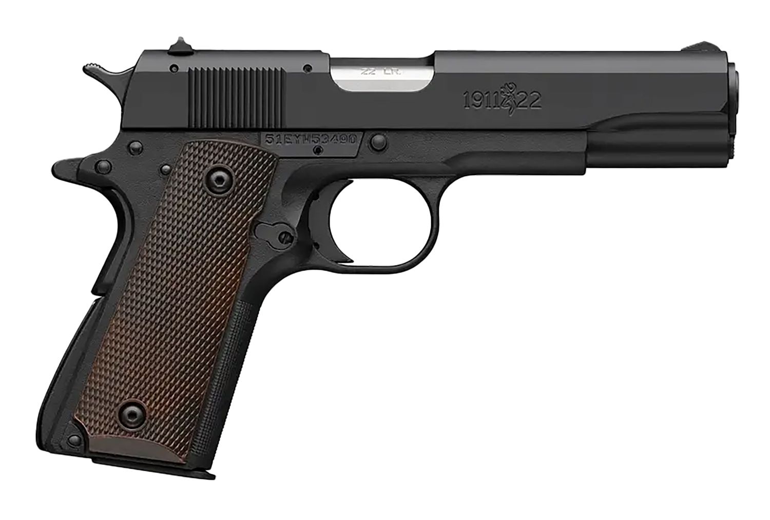 Browning 1911-22 A1 Pistol 051063490, 22 LR, 4.25in, Brown Composite Grips, Matte Black Finish, 10 Rds