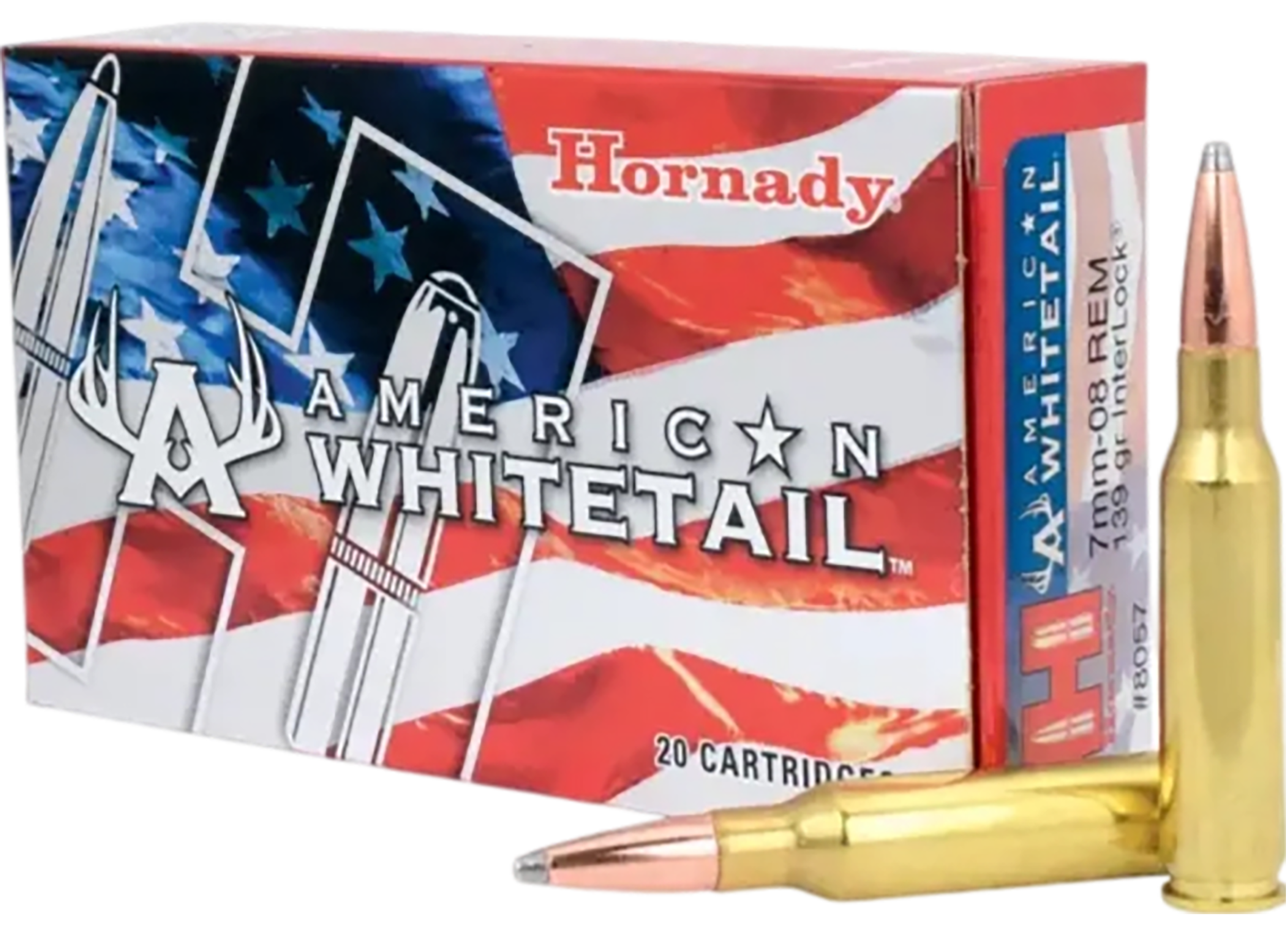 Hornady American Whitetail Rifle Ammunition 8057, 7mm-08 Remington, Soft Point (SP), 139 GR, 2608 fps, 20 Rd/bx
