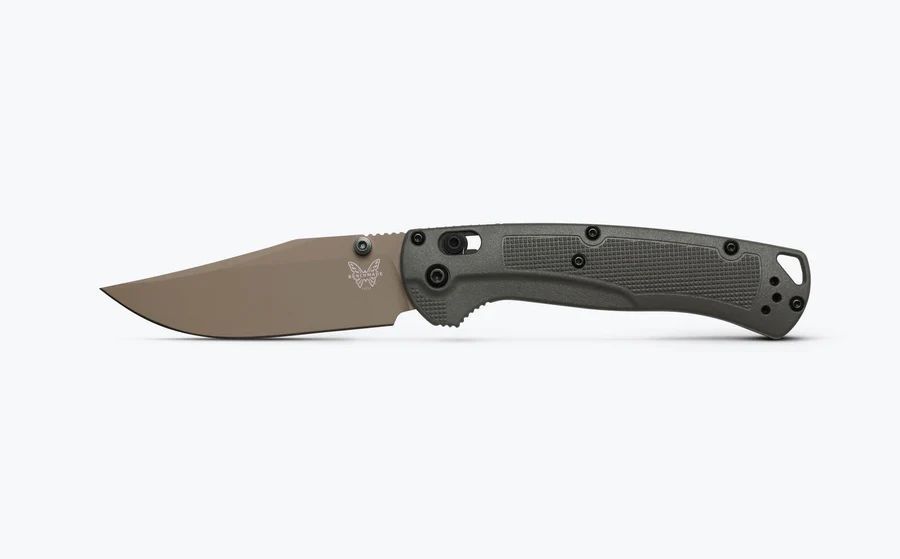 Benchmade Hunt Taggedout AXIS Folding Knife w/ Satin Clip Point Blade, Deep Olive Grivory Handle (15536TN-02)
