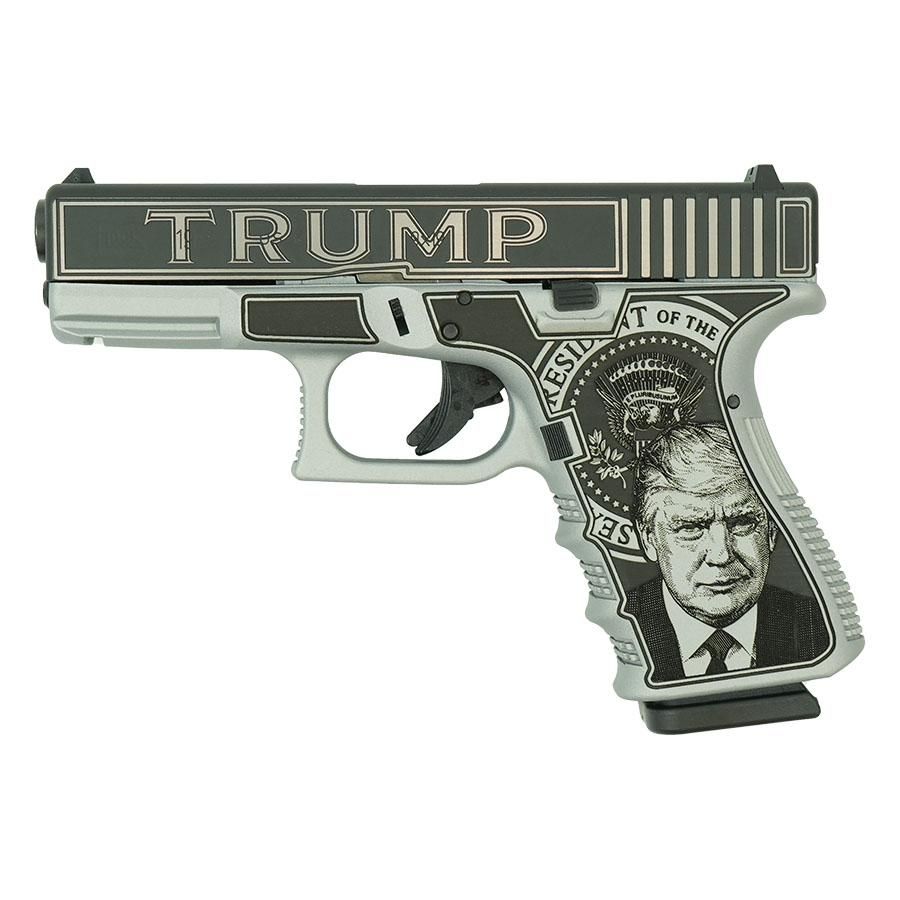 Glock 19 Gen3 Custom Trump 'Take America Back' Pistol GLUI1950203TTAB, 9mm, 4.01", Polymer Frame, Satin Distressed Finish, 15 Rds