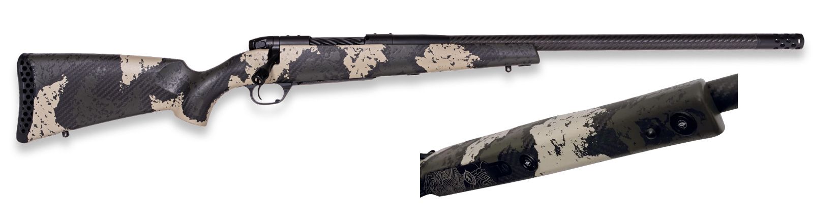 Weatherby Mark V Backcountry Guide Rifle MGS01N240WR4B, 240 Weatherby Mag, 22", Carbon Fiber Green & Tan Stock, 4 Rds