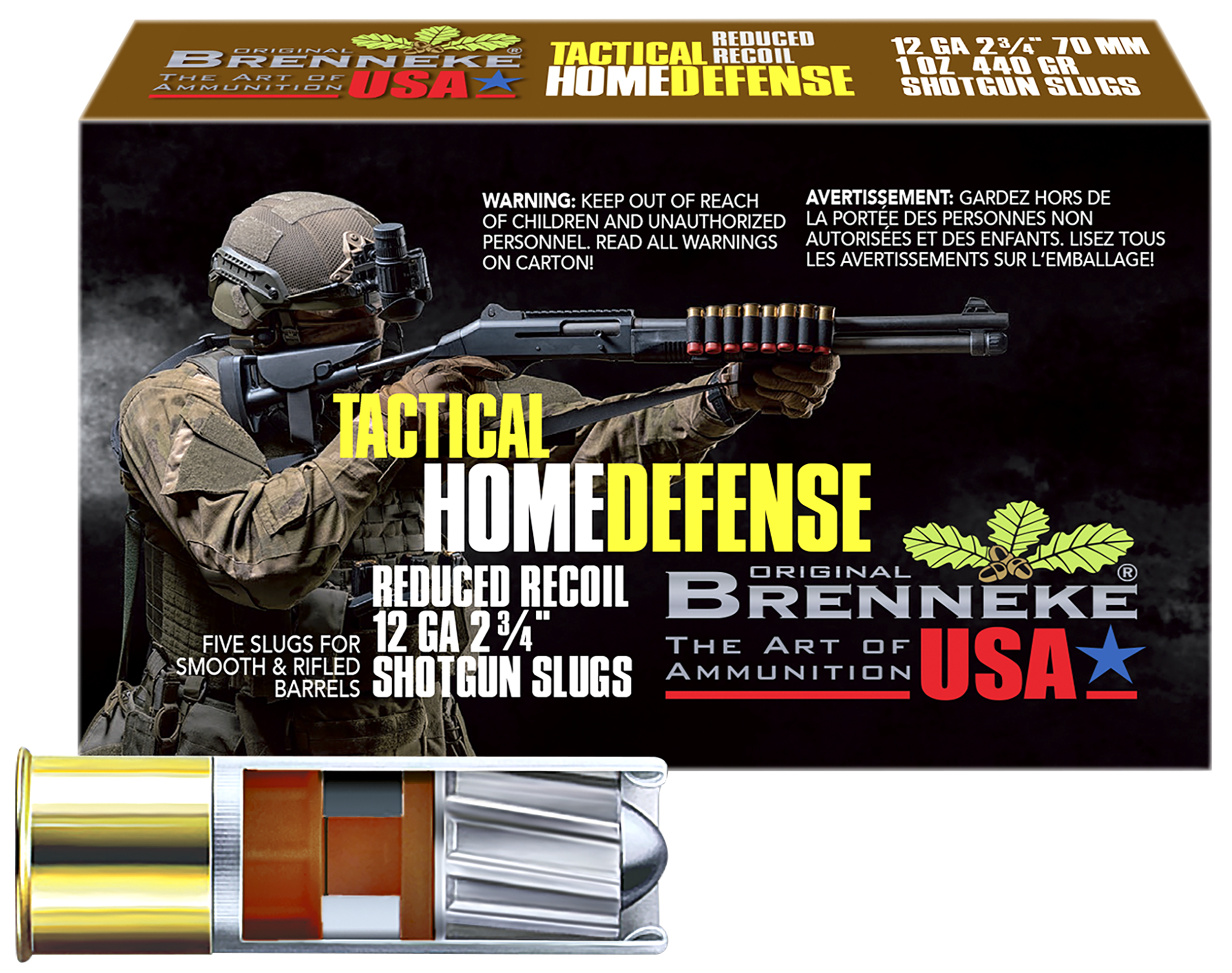 Brenneke Tactical Home Defense Slugs SL122THD-1205126, 12 Gauge, 2-3/4", 1 oz, 1378 fps, 5 Rd/bx