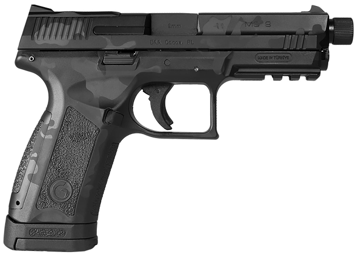 EAA MC9 Disruptor Optic Ready Pistol 390360, 9mm Luger, 4.60in, Black Camo w/Interchangeable Backstrap, Black Camo Finish, 17 Rds