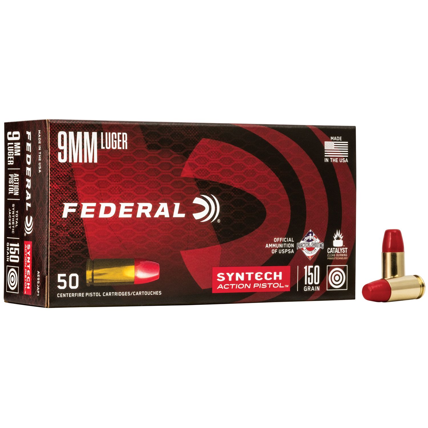 Federal American Eagle Syntech Pistol Ammunition AE9SJAP1, 9mm Luger, Total Syntech Jacket, 150 GR, 50 Rd/Bx