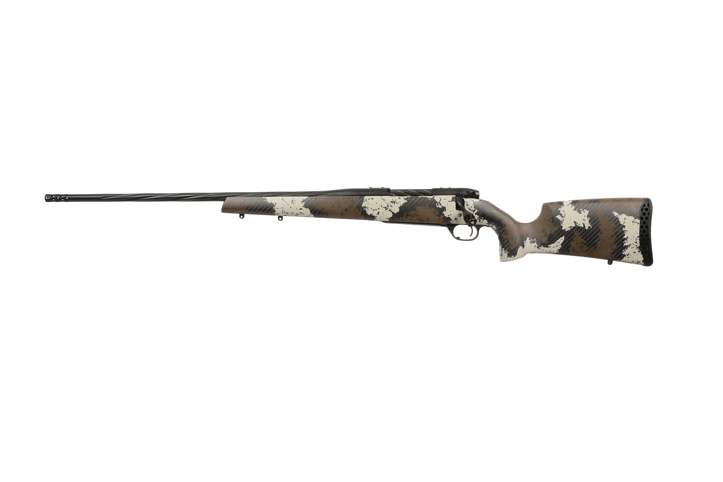 Weatherby Mark V High Country Left-Hand Rifle MHC01N338WL0B, 338 Weatherby RPM, 18", Carbon Fiber W/brown & Tan Stock, 4 Rds