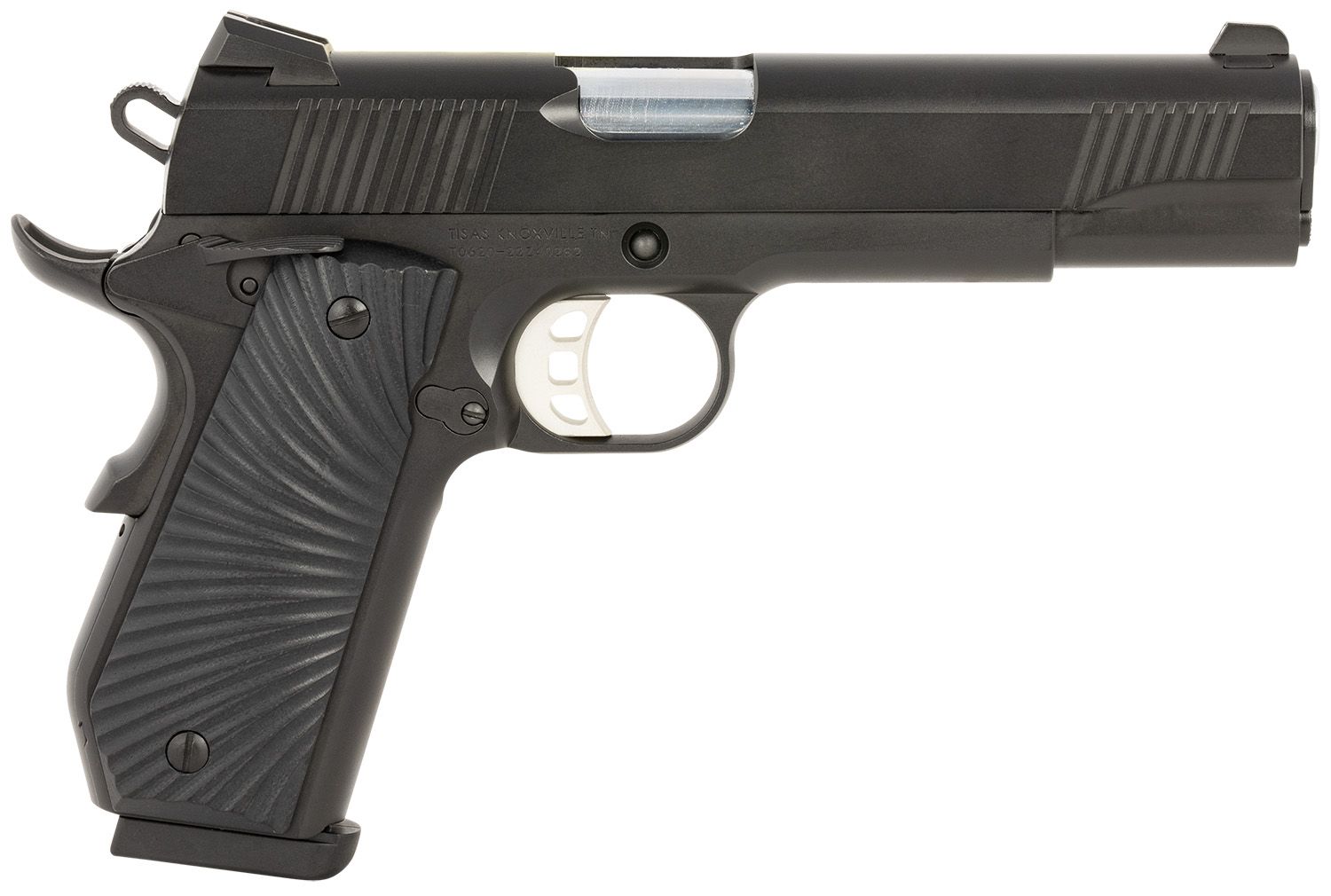 Tisas 1911 Duty Stingray Pistol 10100502, 45 ACP, 5in, Black Cerakote Steel Frame w/Beavertail Black Sunburst G10 Grips, Black Cerakote Finish, 8 Rds