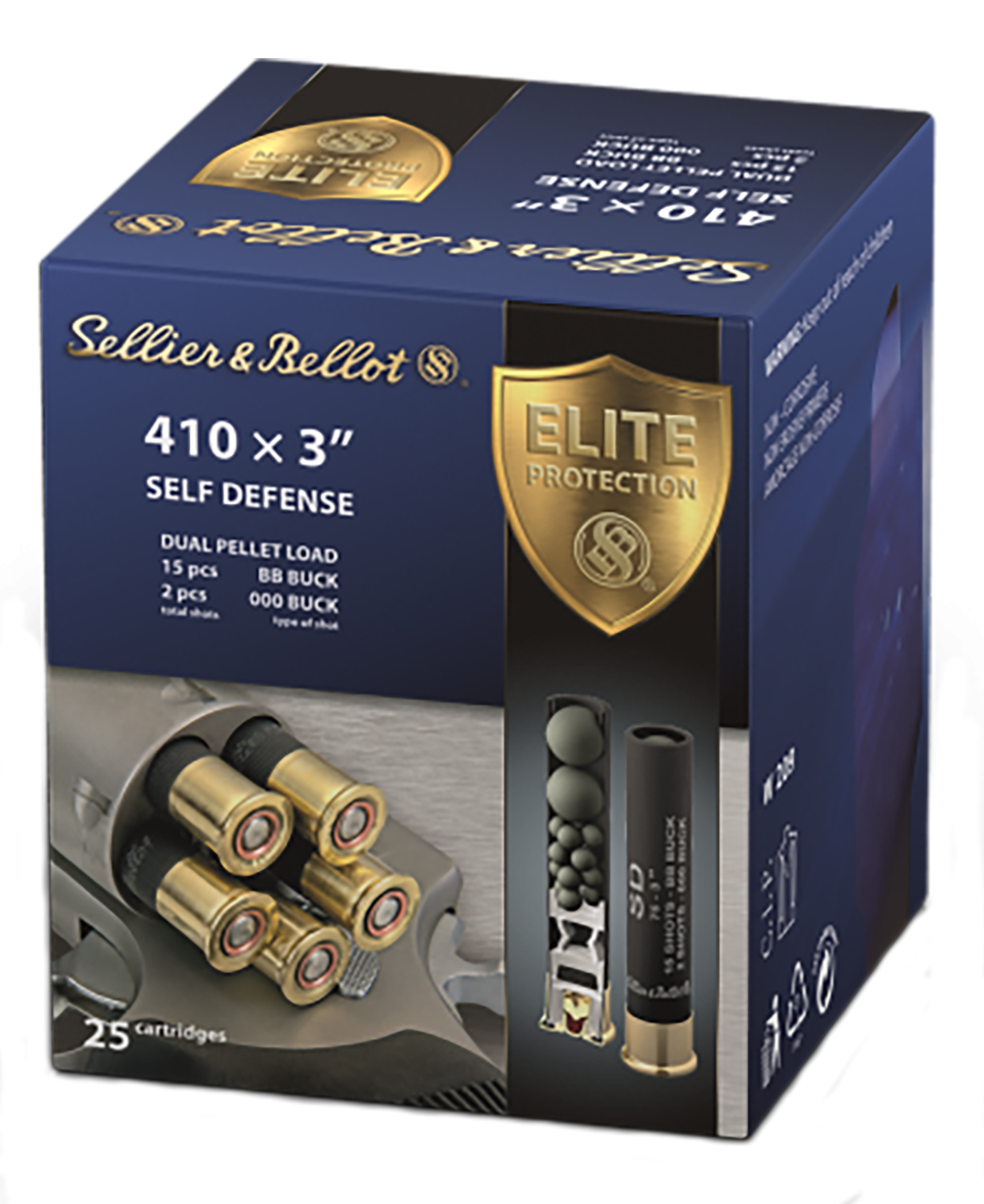 Sellier & Bellot Shotshells SB410SDB, 410 Gauge, 3", 15 Pellets, #000 Lead Buckshot, 25 Rd/bx