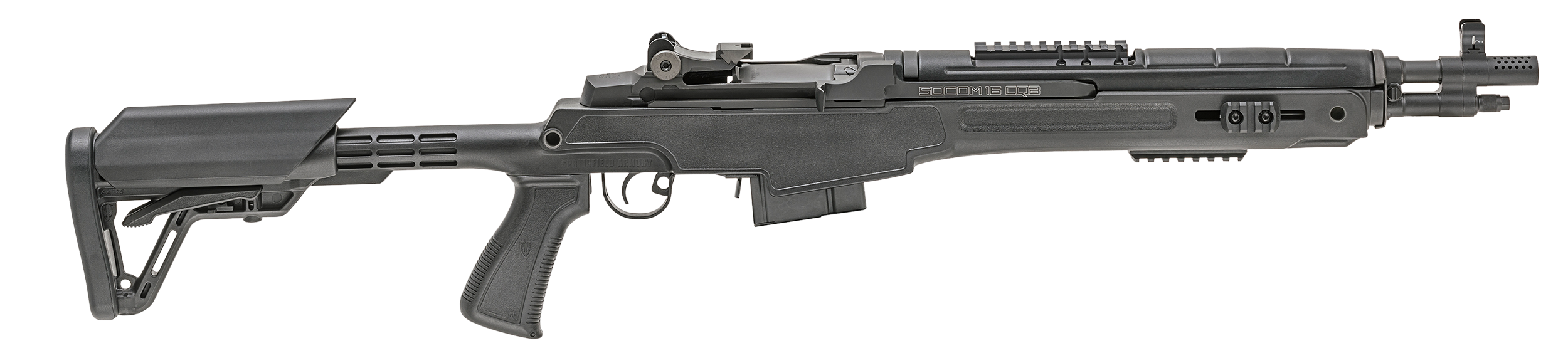 Springfield M1A Socom Semi-Auto Rifle AA9611, 308 Winchester, 16 in Carbon Barrel, Black CQB Stock, Black Finish