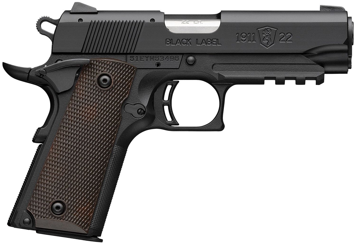 Browning 1911-22 Black Label Pistol 051066490, 22 LR, 3.63in, Brown Composite Grips, Matte Black Finish, 10 Rds