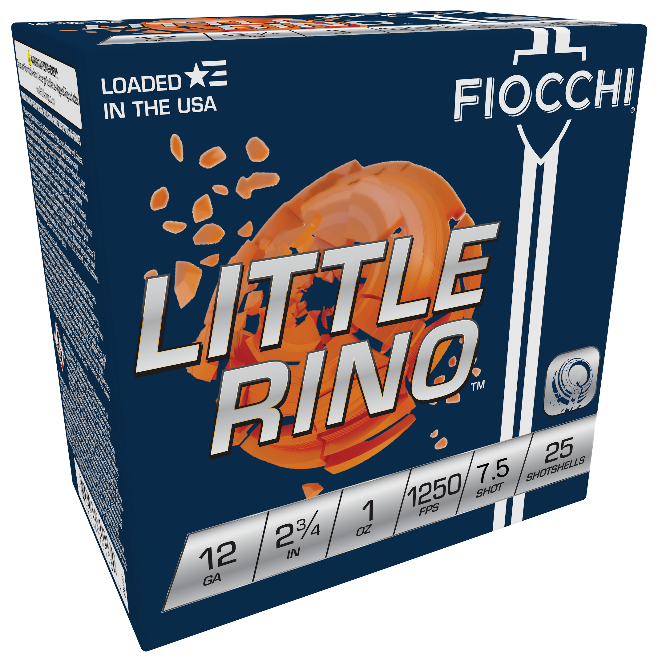 Fiocchi Exacta Target Little Rhino Shotshells 12TX75, 12 Gauge, 2-3/4", 1 oz, 1250 fps, #7.5 Lead Shot, 25 Rds/Bx
