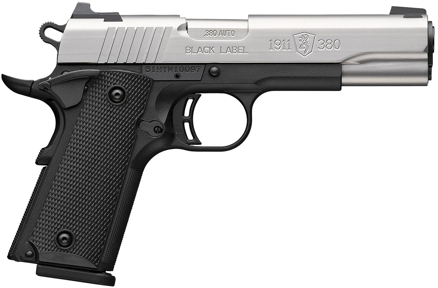 Browning 1911-380 Pistol 051118492, 380 ACP, 4.25in, Black Polymer Grips, Matte Black Finish, 8 Rds
