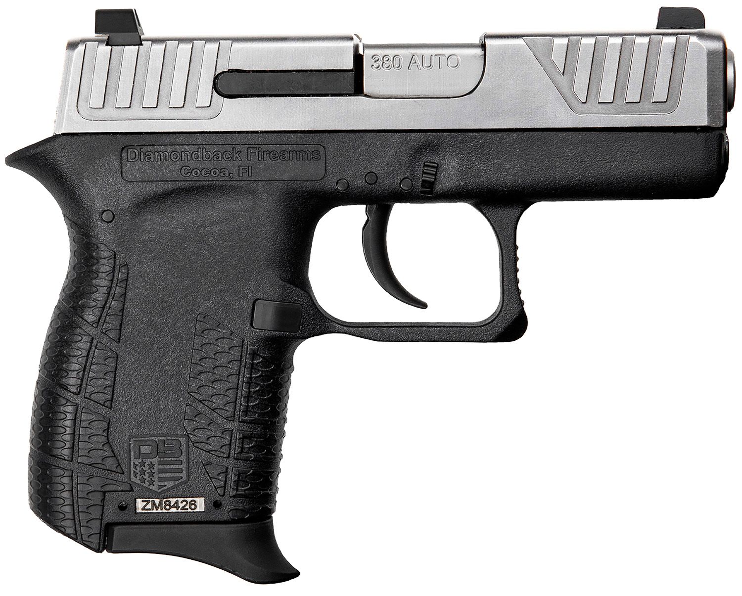 Diamondback DB380 Gen4 Pistol DB0100E022, 380 ACP, 2.80in, Black Polymer Frame w/Beavertail & Grips, Black Finish, 6 Rds