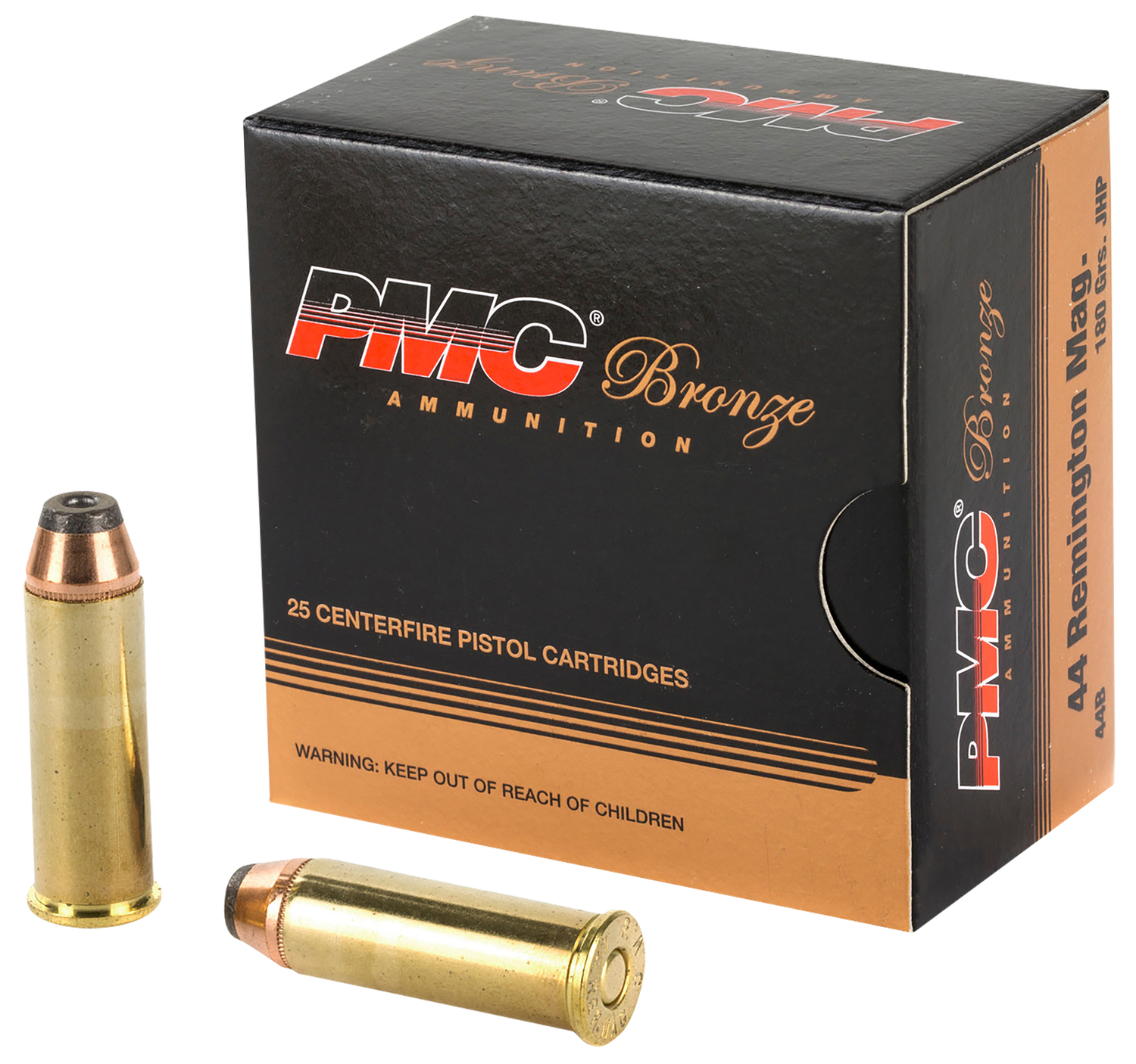 PMC Bronze Line Handgun Ammunition 44B, 44 Remington Mag, Jacketed Hollow Point (JHP), 180 GR, 1400 fps, 25 Rd/bx