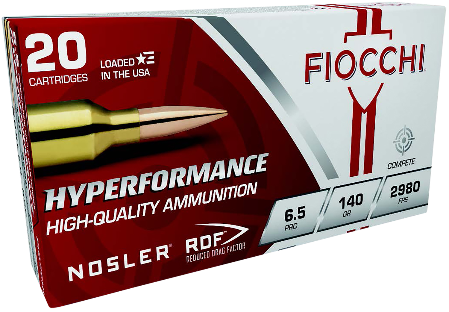 Fiocchi Hyperformance Rifle Ammunition 65PRCRD, 6.5 PRC, Nosler Reduced Drag Factor, 140 gr, 2980 fps, 20 Rd/Bx