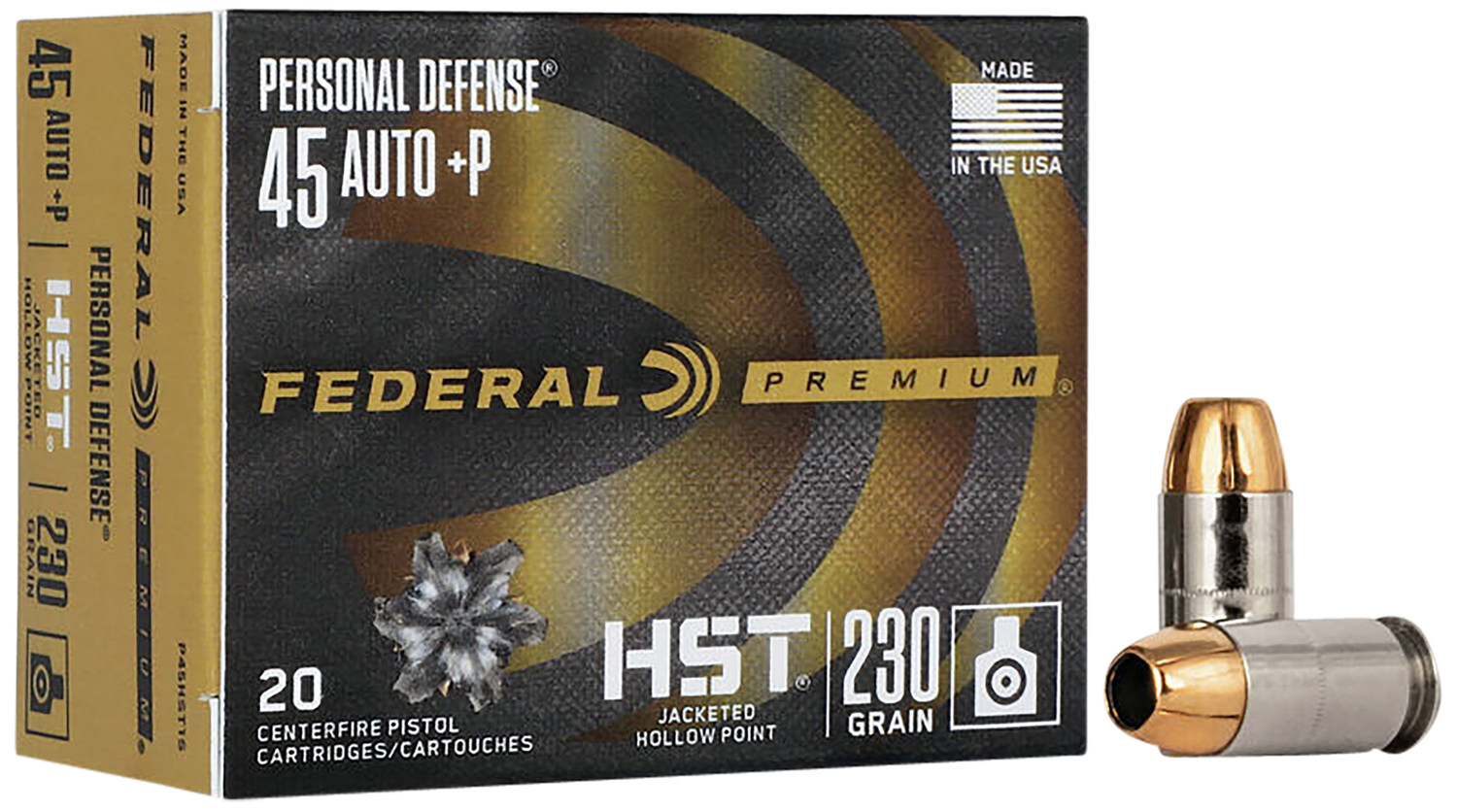 Federal Personal Defense HST Pistol Ammunition P45HST1S, 45 ACP, HST, 230 gr, 950 fps, 20 Rd/Bx