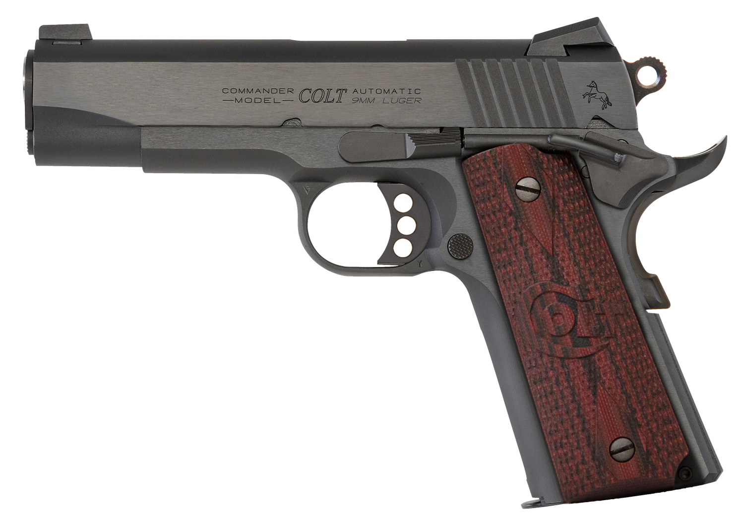 Colt 1911 Combat Commander Pistol O4942XE, 9mm Luger, 4.25", Black Cherry G10 Grips, Blued Finish, 9 Rds