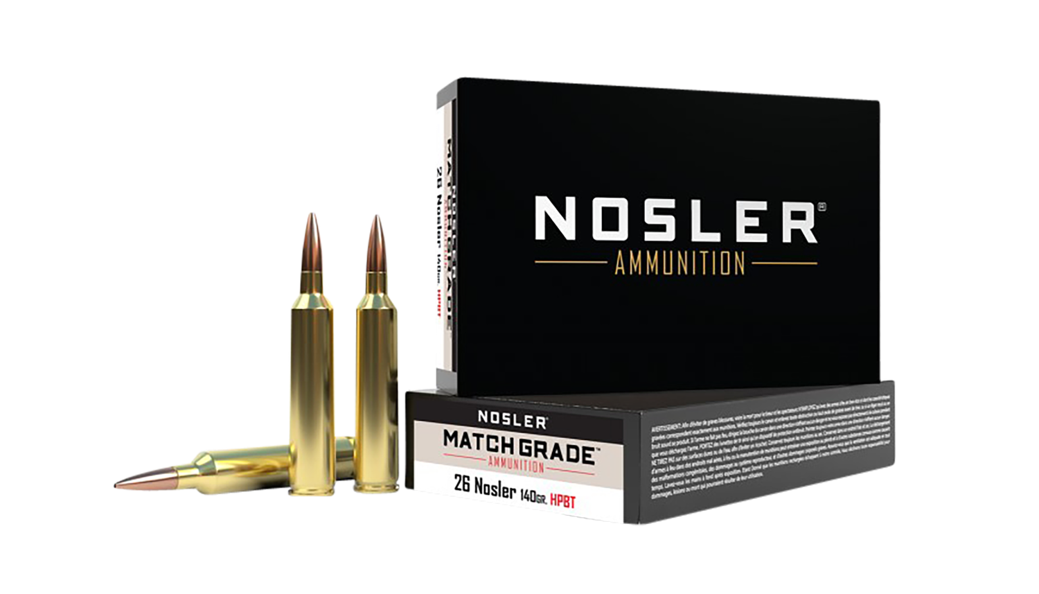Nosler Match Grade Rifle Ammunition 51288, 26 Nosler, Custom Competition, 140 GR, 3300 fps, 20 Rd/Bx