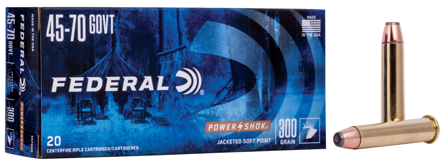 Federal Premium Power Shok Rifle Ammunition 4570AS, 45-70 Govt, Speer Hot-Cor SP, 300 GR, 1880 fps, 20 Rd/bx