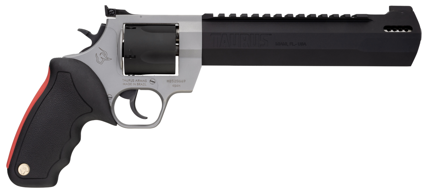 Taurus Raging Hunter Revolver 2454085RH, 454 Casull, 8.37", Black Rubber w/Red Cushion Insert Grip, Matte Black Finish, 5 Rd