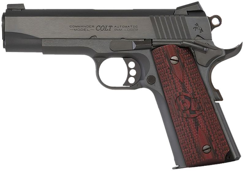 Colt 1911 Combat Commander Pistol O4943XE, 38 Super, 4.25", Black Cherry G10 Grips, Blued Finish, 9 Rds