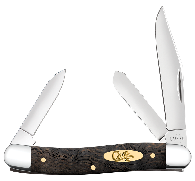 Case Black Curly Oak Wood Smooth Medium Stockman Pocket Knife (14001)