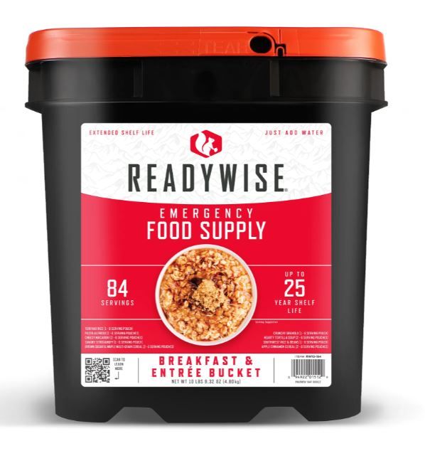 ReadyWise Emergency Food Supply, 84 Serving Breakfast & Entree Grab & Go Bucket, Freeze Dried, RW10-184