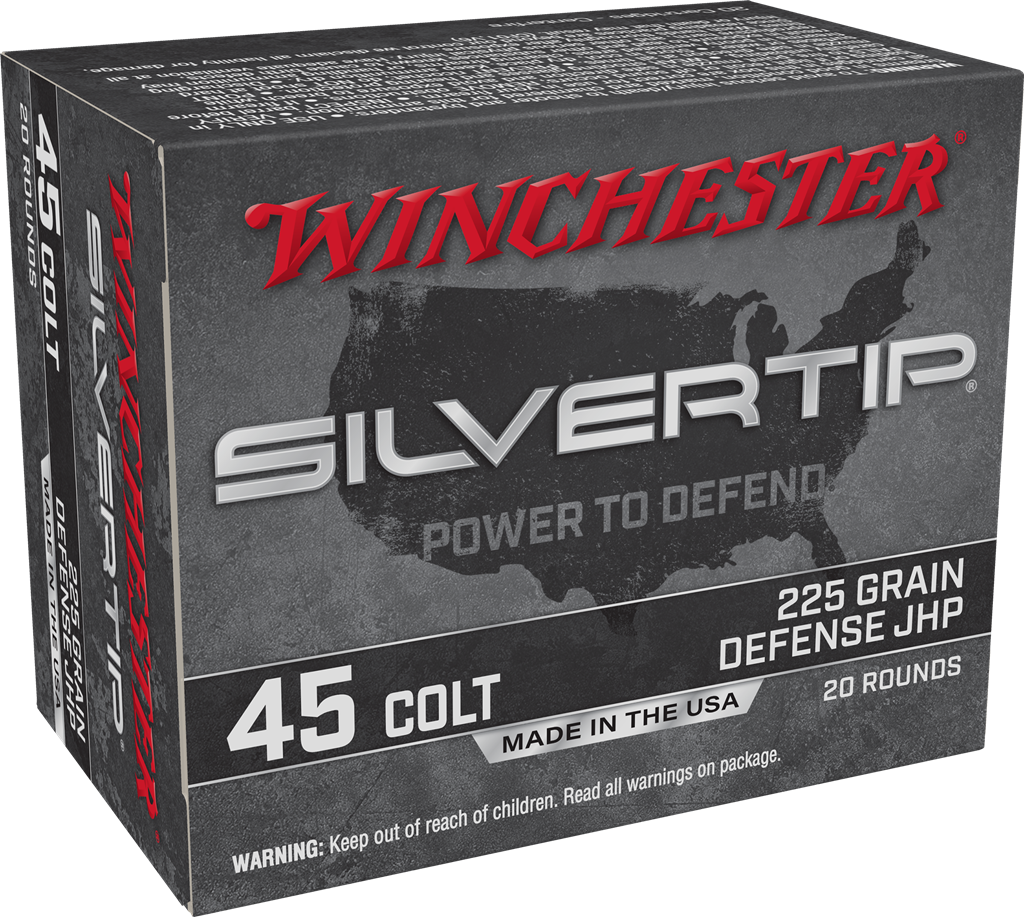 Winchester Silvertip Pistol Ammunition W45CST, 45 Colt, Silvertip Jacket Hollow Point, 225 gr, 920 fps, 20 Rd/Bx