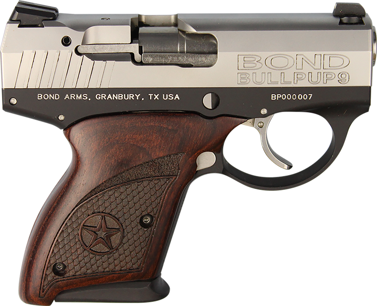 Bond Arms BullPup Pistol BULLPUP9, 9mm Luger, 3.35", Rosewood Grips, Black Finish, 7 Rds