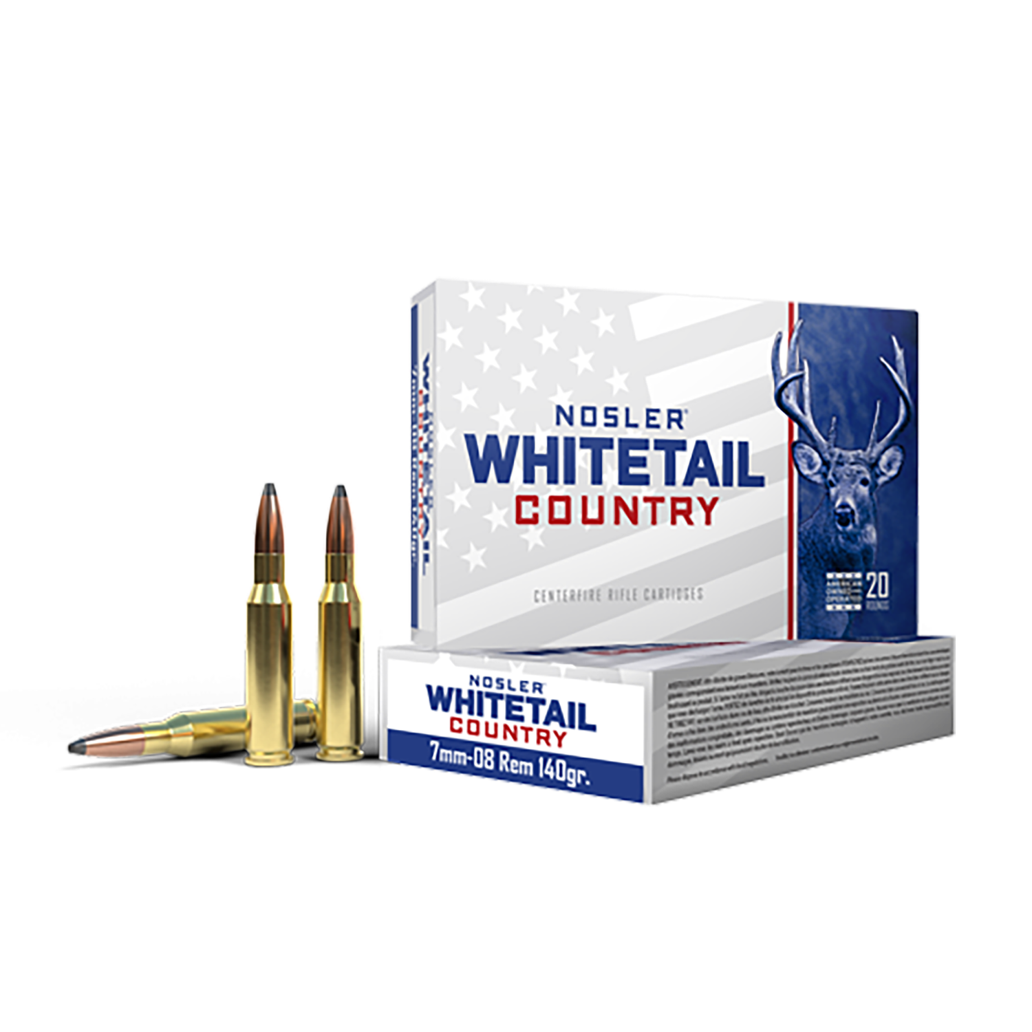 Nosler Whitetail Country Rifle Ammunition 40115, 7mm-08 Rem, Spitzer Boat Tail, 140 gr, 20 Rd/Bx