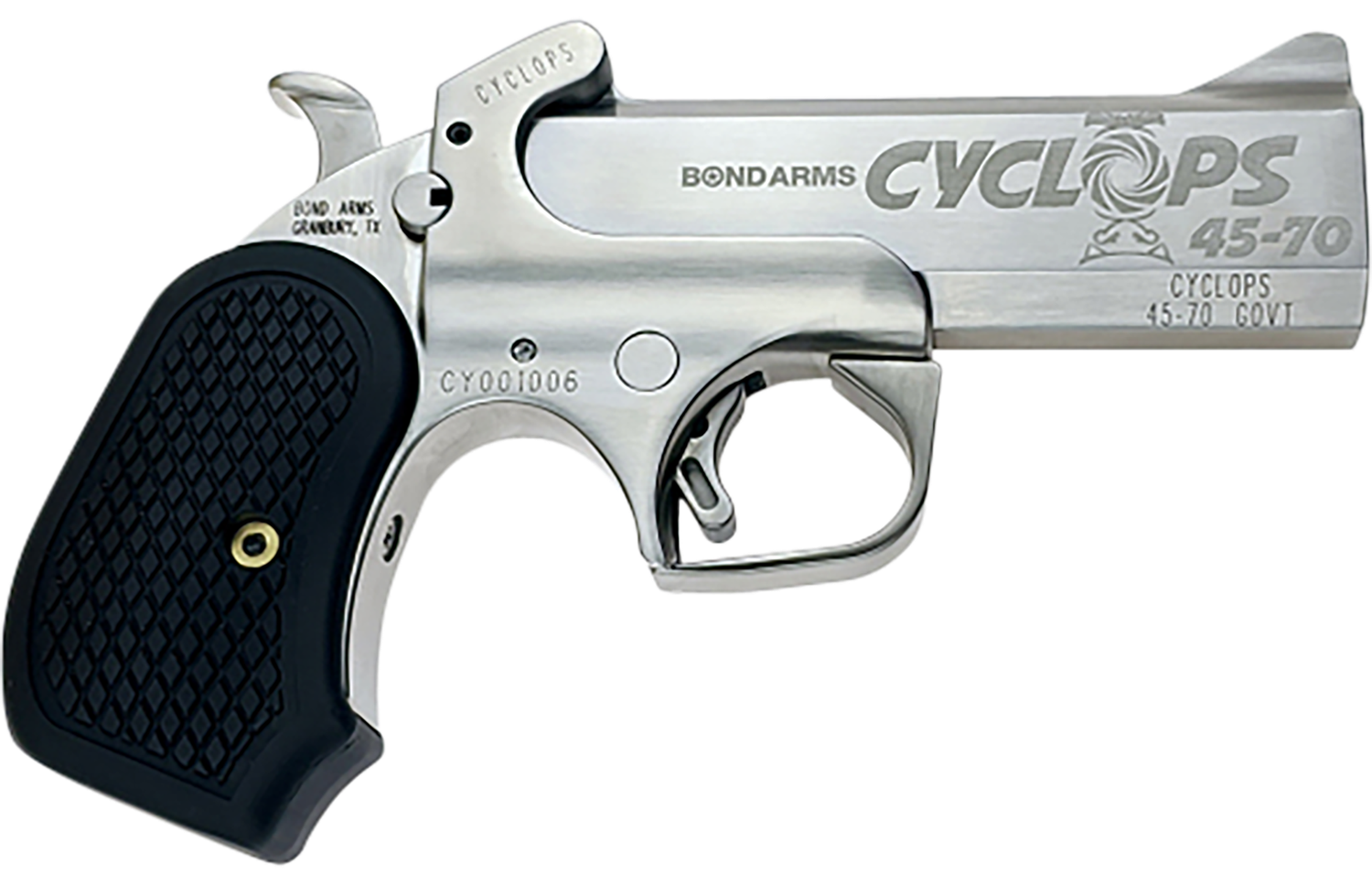 Bond Cyclops Big Bore Pistol BACYP, 45-70 Gov, 4.25in, Black Extended B6 Resin Grips, Matte Stainless Finish, 1 Rd