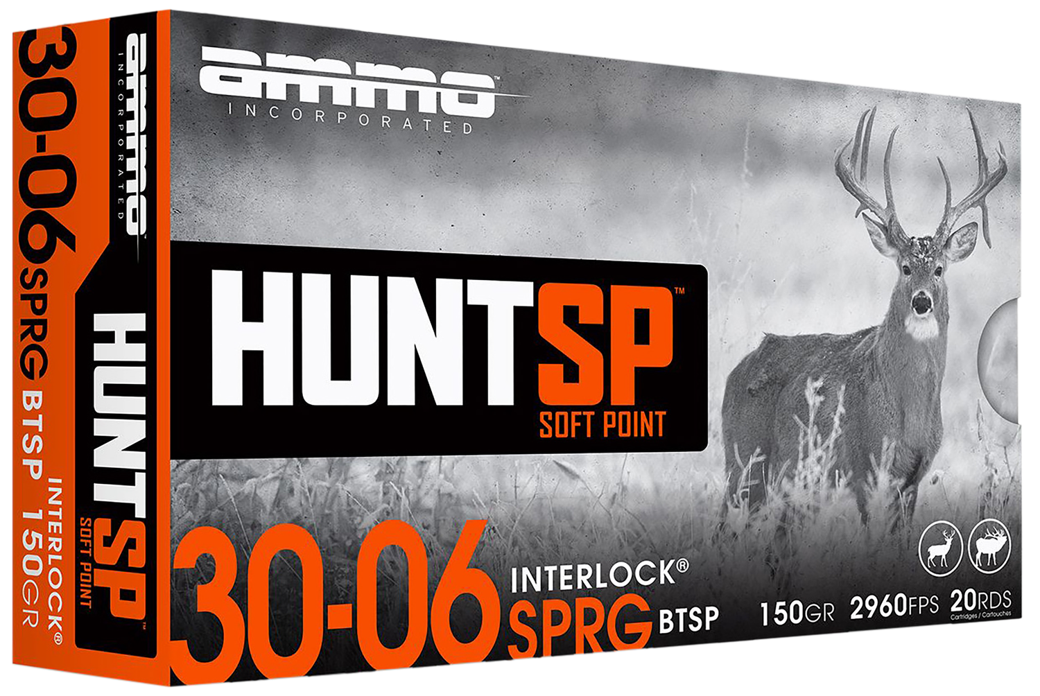 Ammo Inc Hunt Rifle Ammunition 3006150SPA20, 30-06 Springfield, Soft Point, 150 gr, 2960 fps, 20 Rd/Bx