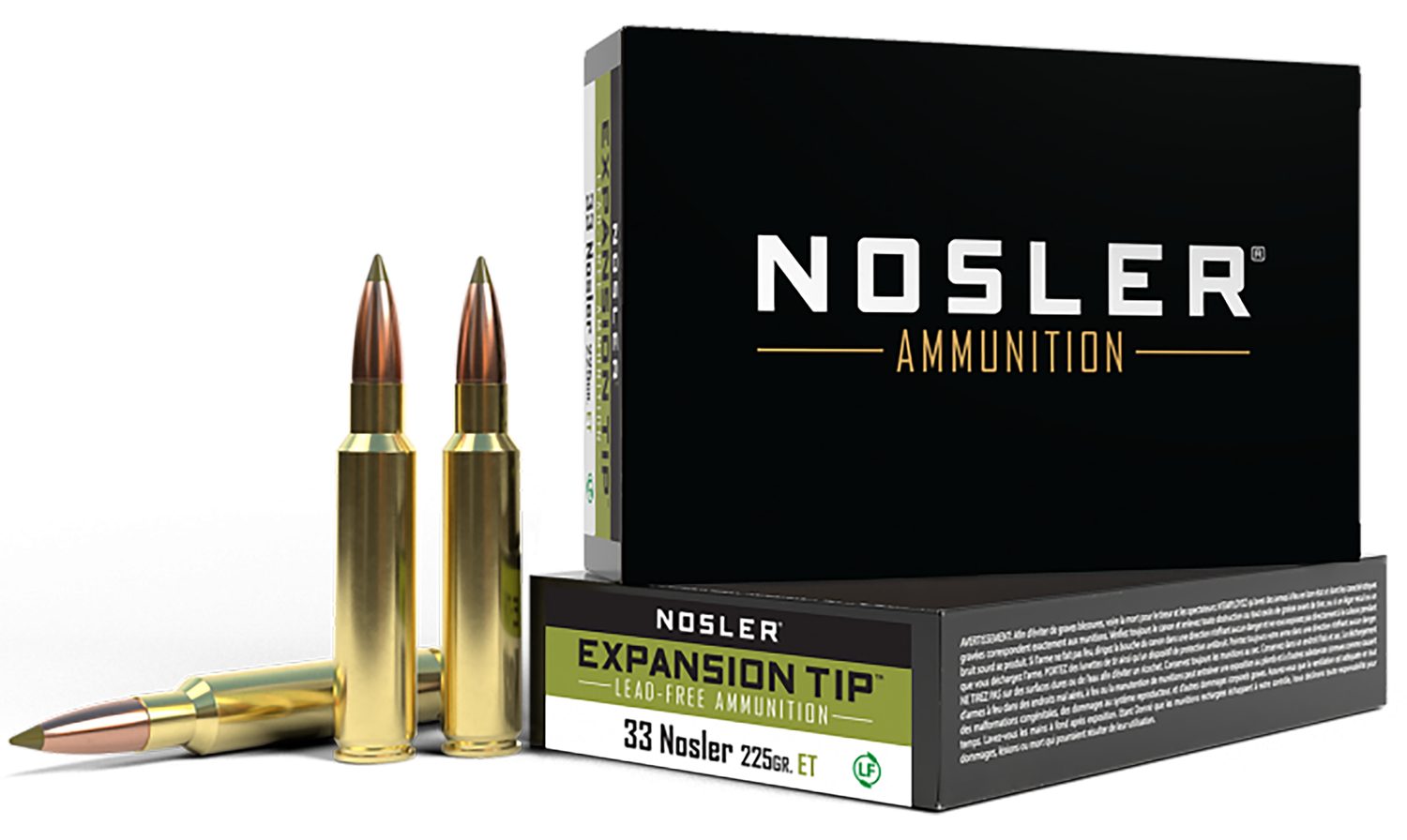 Nosler E-Tip Rifle Ammunition 40042, 33 Nosler, E-Tip Lead Free, 225 Gr, 2975 fps, 20 Rds