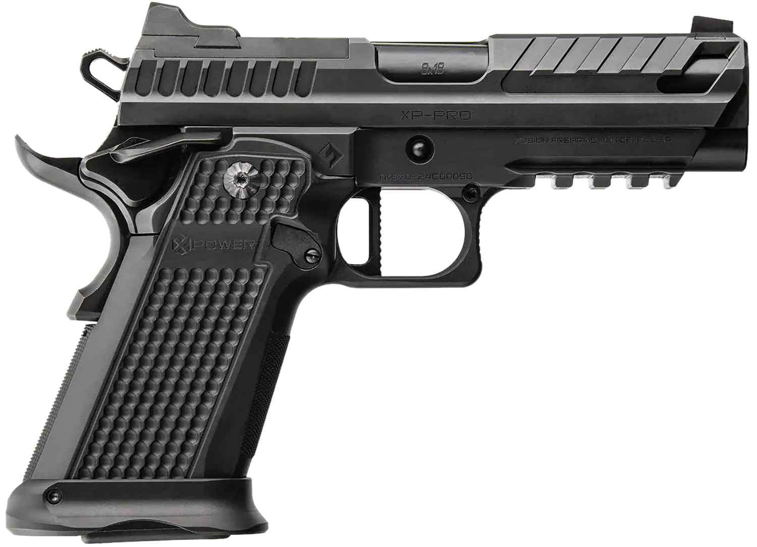 Fusion XP Pro Optic Ready Pistol XP9BLK, 9mm Luger, 4in, Black Steel Frame w/Beavertail & Picatinny Rail  Black Aluminum Grips, Black Finish, 17 Rds