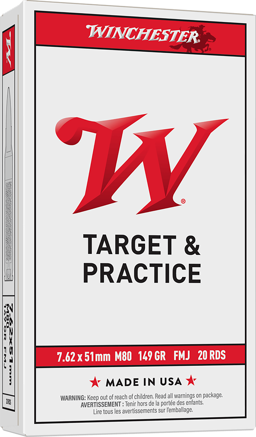 Winchester USA Rifle Ammunition WM80, 7.62x51mm NATO, Full Metal Jacket (FMJ), 149 gr, 2790 fps, 20 Rd/Bx