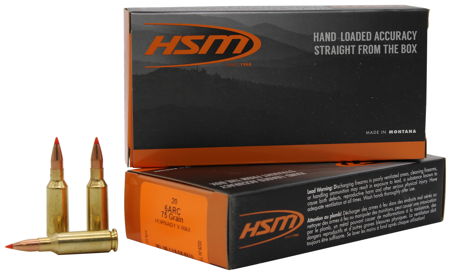 HSM Rifle Ammunition 6ARC1N, 6mm ARC, Jacket Hollow Point, 75 gr, 20 Rd/Bx