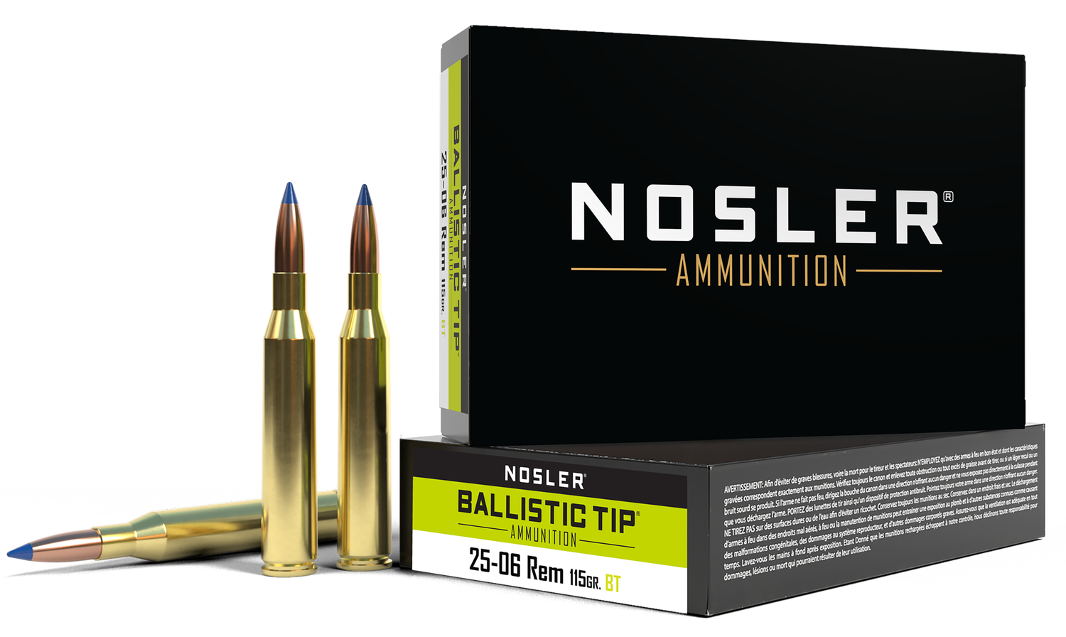 Nosler Trophy Grade Rifle Ammunition 40071, 25-06 Remington, Ballistic Tip, 115 GR, 3000 fps, 20 Rd/bx