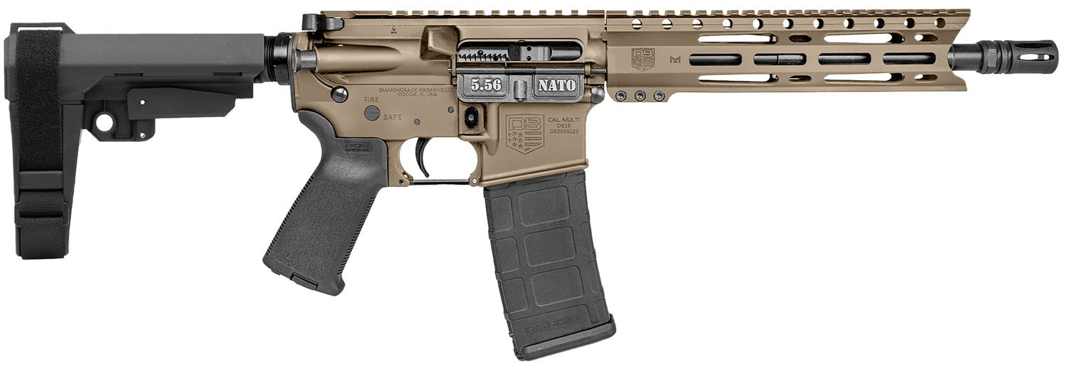 Diamondback DB15 Pistol DB1916K061, 5.56 NATO, 10", SB Tactical SBA3 Brace, FDE Finish, 30 Rds