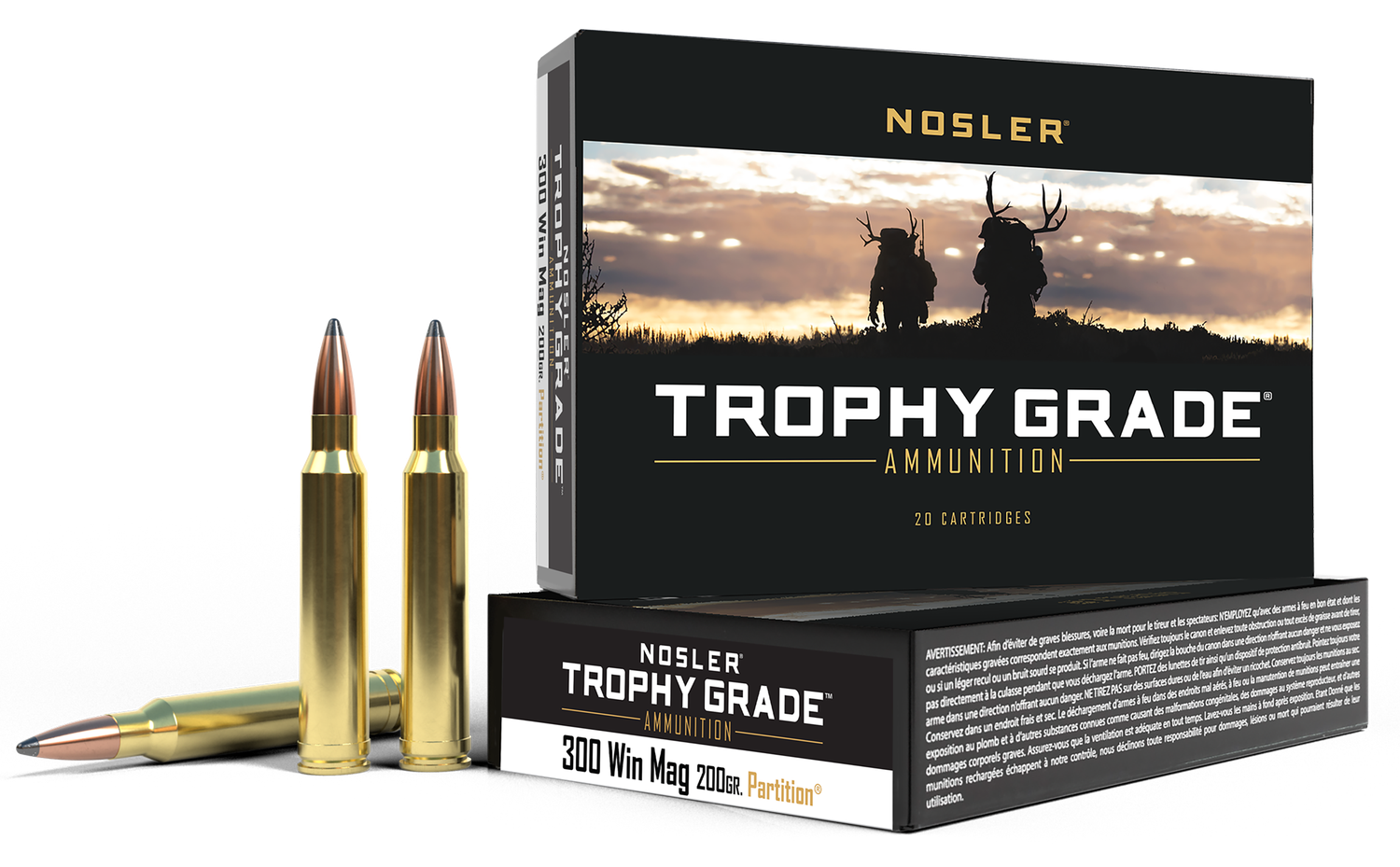 Nosler Trophy Grade Hunting Rifle Ammunition 60069, 300 Winchester Magnum, Nosler Partition, 200 GR, 20 Rd/bx