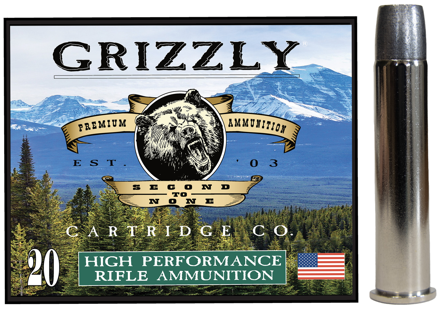 Grizzly Ammunition High Performance Rifle Ammunition GC45/70+P8, 45-70 Gov, Wide Long Nose Gas Check, 460 GR, 1850 fps, 20 Rd/bx
